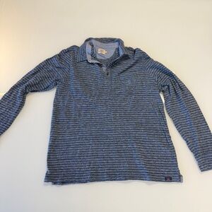 Faherty Blue and Gray Striped Polo Long Sleeve - Large